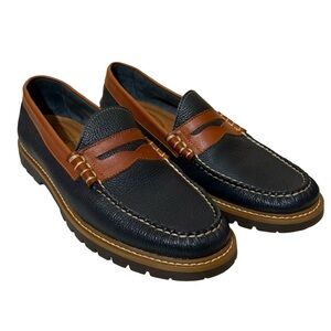 G.H. Bass & Co. Weejuns Lenox Navy Blue and Brown Leather Penny Loafers